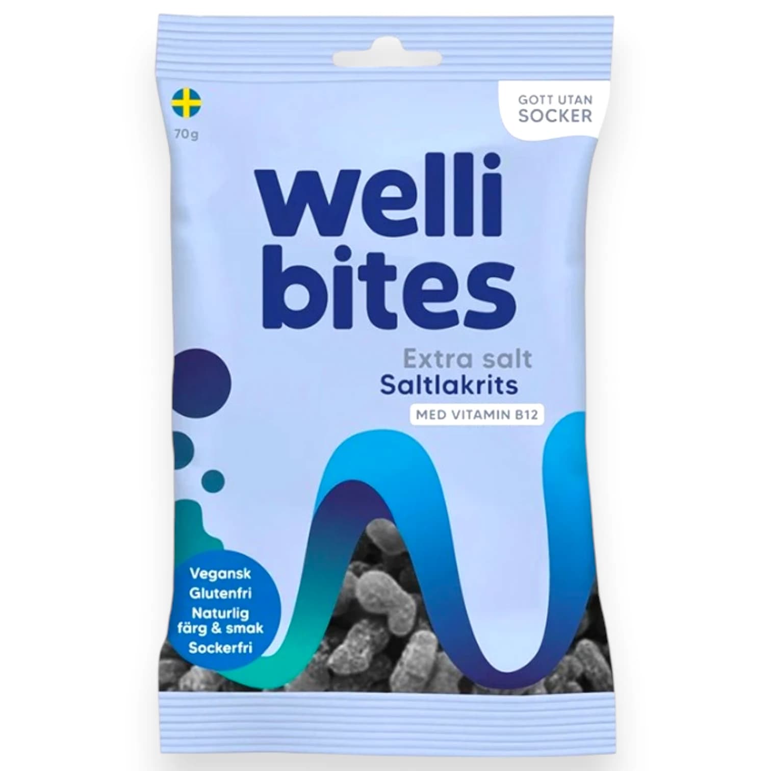 Wellibites Extra Salty Liquorice, vegan sugar free Swedish candy from Kandy Lover.
