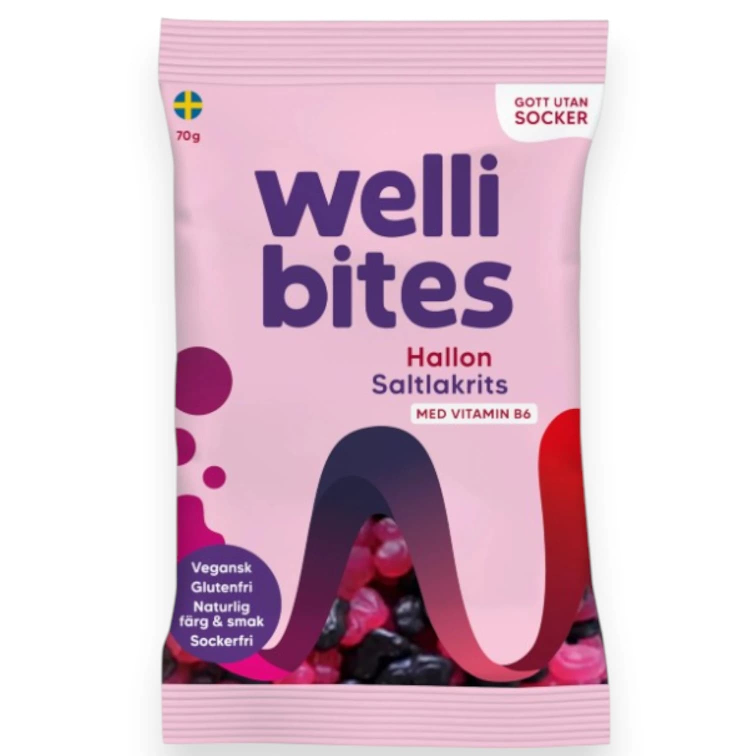 Wellibites Raspberry and Salty Liquorice, vegan sugar free Swedish candy from Kandy Lover.